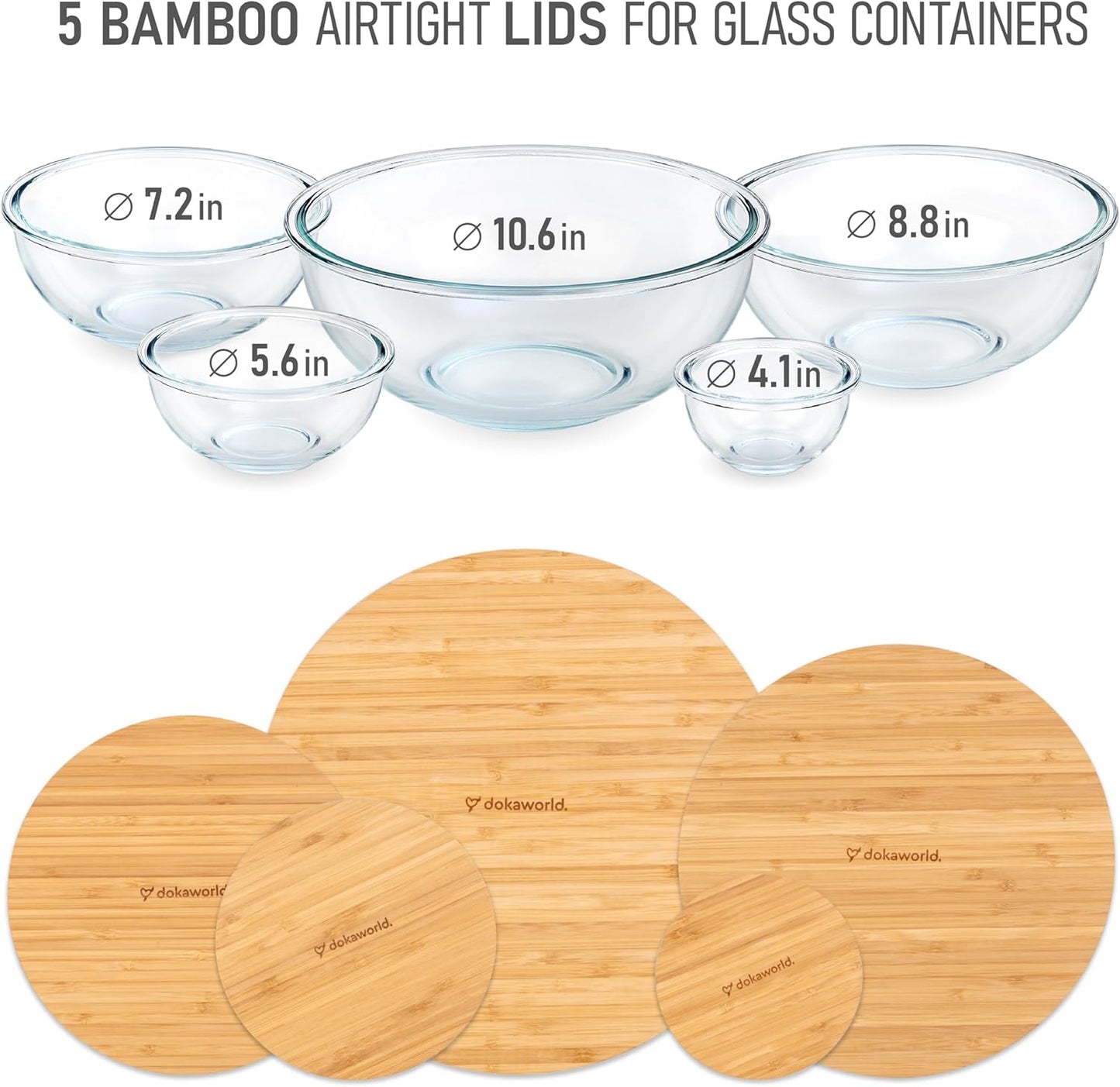 Glass Mixing Bowls Bamboo Lids - Lids are compatible with all Glass Mixing Bowls Set