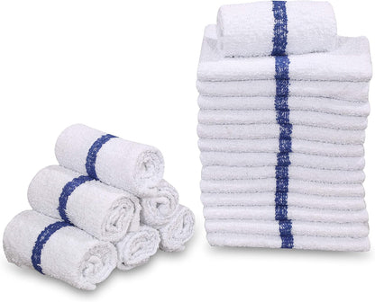 GOLD TEXTILES 60 PC New Cotton Blend White Restaurant Bar Mops Kitchen Towels 28oz (5 Dozen) (60, Blue Stripe)