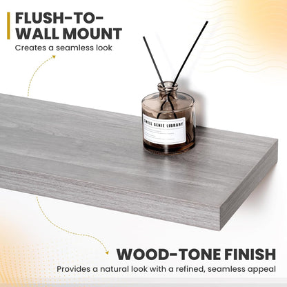 30 Inch Floating Shelves, 9.3" Deep Floating Shelf Wall Mounted, 30" Wall Shelves, Rustic Deep Bookshelf, Large Display Shelves & Storage Shelves for Bedroom, Living Room, Gray, Set of 2