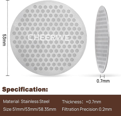 Puck Screen for 53mm Portafilter, Reusable Mesh Coffee Filter for Espresso Portafilter Filter Basket 1.7mm Thickness, 304 Stainless Steel