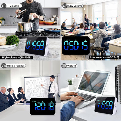 Kitchen Digital Timer, Count Down Up, Rechargeable, Vibration Mode Adjustable Volume and Brightness LED Display, Time Management Cook, Desk, Kids Adults Study Teaching, Kitchen Gadgets