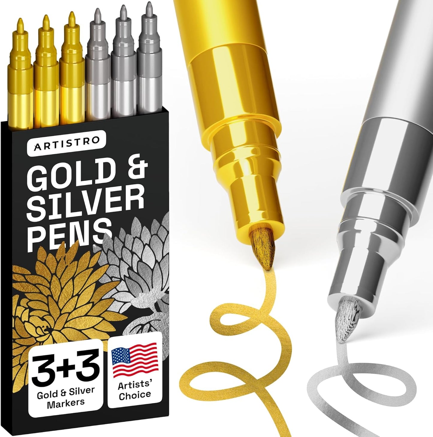 ARTISTRO 6 Acrylic Gold & Silver Paint Pens - 0.7mm Extra-Fine Markers - Great for Greeting Cards, Ornament Decor, & More