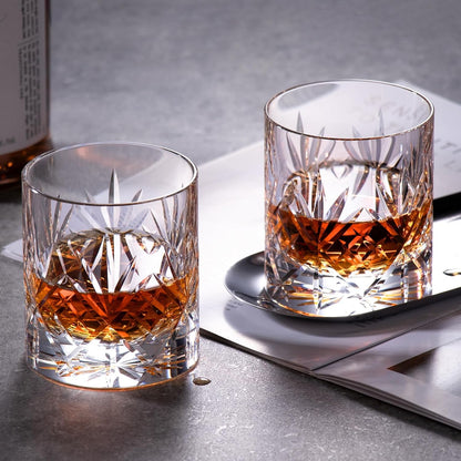 KAMMAK Crystal Whiskey Glasses Set of 2, Handcrafted 7.1oz Old Fashioned Glasses Stemless, Luxury Cocktail Glasses, Hand Blown Scotch Cup for Women, Men Gift for Rocks, Bourbon Barware, Bar