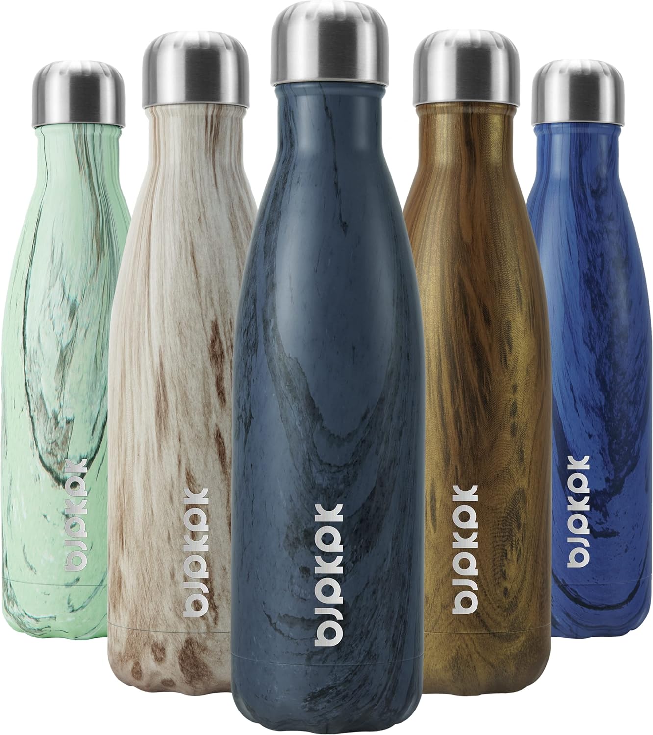 BJPKPK 17 oz Insulated Stainless Steel Water Bottles Cola Shape Water Bottles for Travel,Wood Graphics Prussian Blue