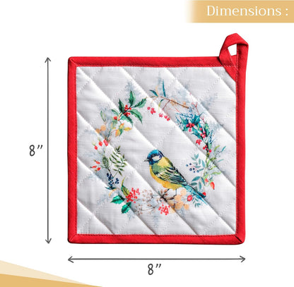 Maison d' Hermine Pot Holders Set 100% Cotton Heat Resistant Potholders 8" x 8" Hot Pads with Loop BBQ, Cooking, Baking, Grilling, Kitchen, Handling Hot Pans (Pack of 2, Morzine)