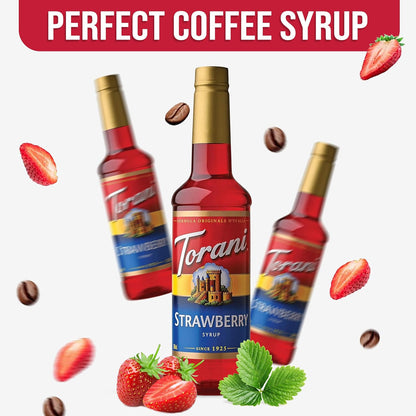 Jimoco® Syrup Pump Dispenser + Torani® Strawberry Syrup, 25.4 oz - Coffee Syrup Pump & Flavoring Bundle