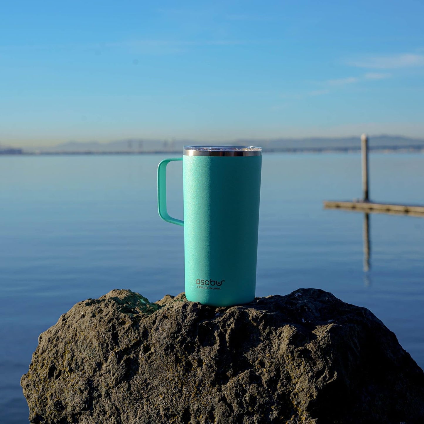 asobu Tower Mug Ceramic Inner Coated Insulated Stainless Steel Cup for Pure Tasting Coffee with Easy Hold Handle and Tritan Lid Fits Standard Cup Holders 20 Ounce Travel Mug (Black)