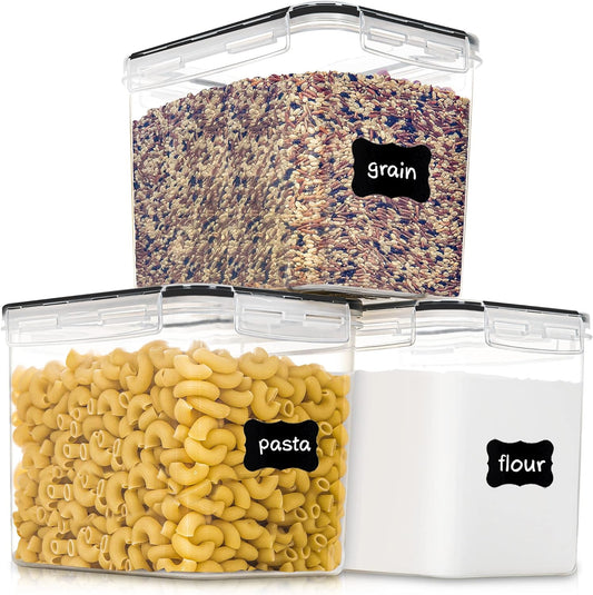 Medium Food Storage Containers with Lids Airtight 3.6L /121.7Oz, for Flour, Sugar, Baking Supply, 3PCS BPA Free Plastic Canisters for Kitchen Pantry Organization