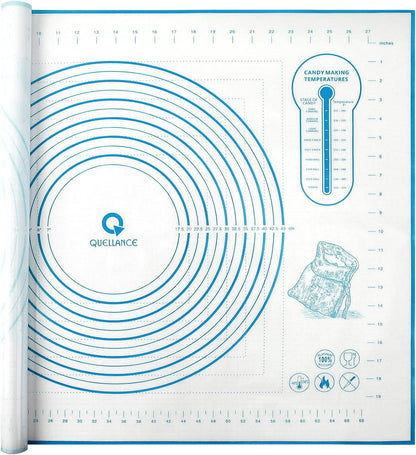 Silicone Baking Mat with Measurements, Pastry Mat for Rolling Dough, Fondant Mat Sheet for Pizza and Cookies, Pie Crust, Oven Liner, Counter Mat, 24''(W)32''(L) Blue