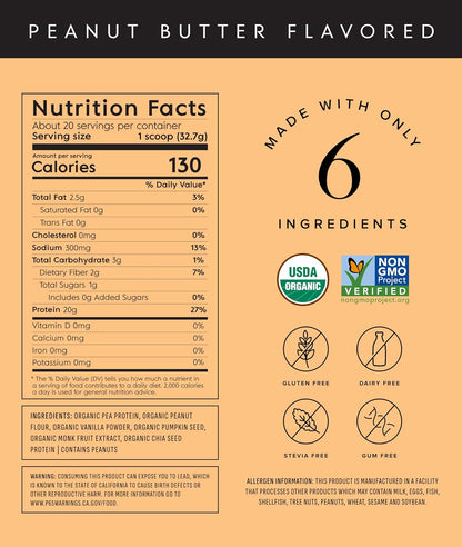 Truvani Vegan Pea Protein Powder | Peanut Butter | 20g Organic Plant Based Protein | 20 Servings | Keto | Gluten & Dairy Free | Low Carb | No Added Sugar