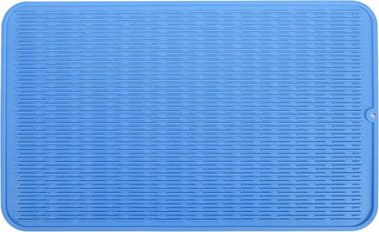 Silicone Dish Drying Mat for Multiple Usage,Easy clean,Eco-friendly,Heat-resistant Silicone Mat for Kitchen Counter or Sink,Refrigerator or Drawer Liner Lichen BlueL 3XL 28 inches x 18 inches