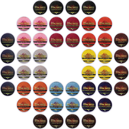InfuSio Coffee Pods Variety Pack – 48 Count, 12 Crafted Medium & Dark Roast Blends and Artisan-Inspired Flavors Like Bourbon Pecan & Butter Toffee, Revival Roaster Collection, Compatible with Keurig 2.0 Brewers
