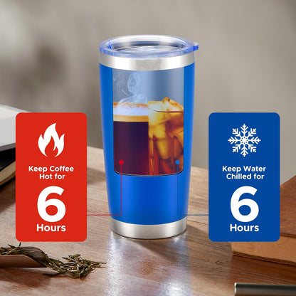 OMTech 20oz Tumblers Bulk, 6pc Stainless Steel Tumbler Set with Lid & Straw, Double Wall Vacuum Insulated Mug for Laser Engraver, Travel Coffee Mug for Hot & Cold Drinks, Navy Powder Coated Cup