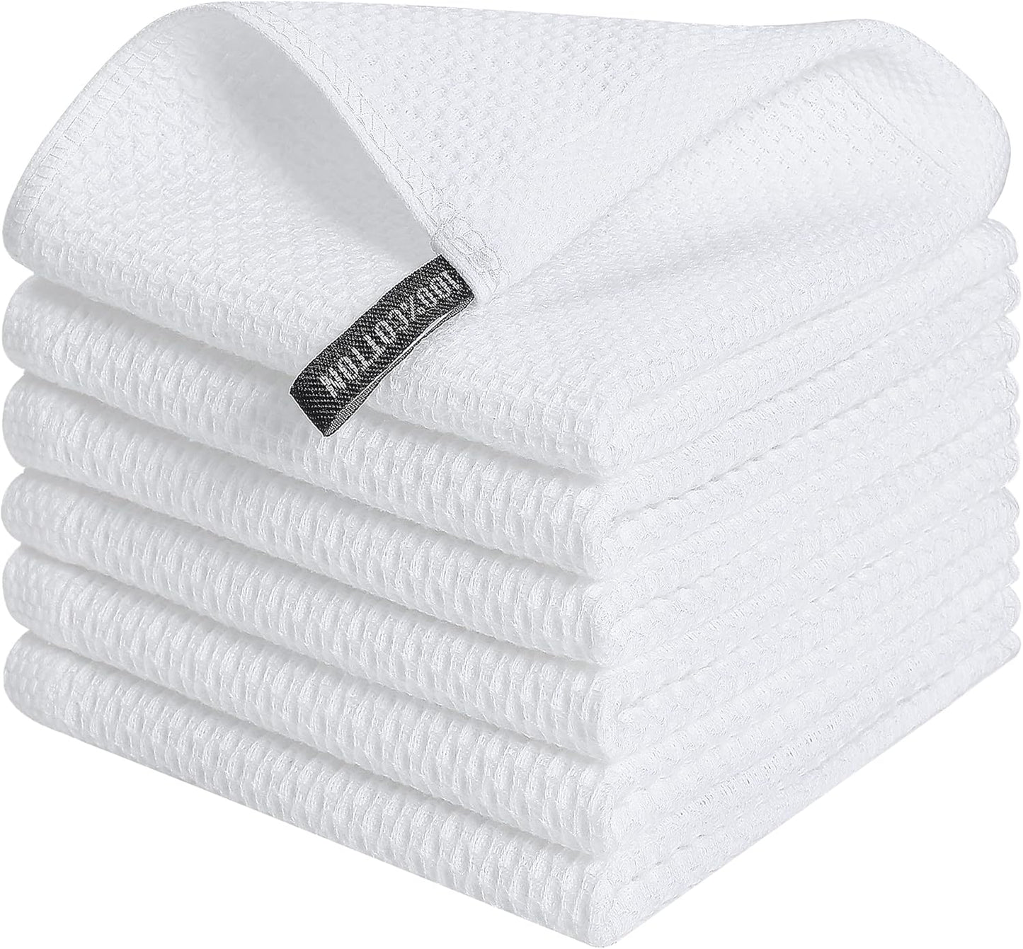 Kitinjoy 100% Cotton Kitchen Dish Cloths, 6 Pack Waffle Weave Dish Towels Ultra Soft Absorbent Quick Drying Dish Rags, 12 X 12 Inches, White
