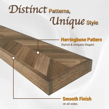 36" Acacia Chevron Floating Shelves Set of 2 - Wall Mounted Wooden Shelf for Stylish Home Décor - Dark Walnut Color - 36x6.7x1.5 Inches