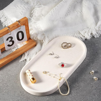 Koville Creamy White Marble Tray for Bathroom, 12"x6" Natural Luxury Marble Vanity Tray for Home Decor Countertop, Stone Oval Trays for Perfume & Jewelry Organizer, Stone Storage Trays