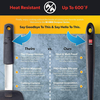 DI ORO Seamless Series Pro 14 Inch Extra Large Silicone Spatula - 600°F Heat-Resistant Rubber Spatula - Great for Baking, Cooking, and Scraping - BPA Free and LFGB Certified Food Safe Silicone (Black)