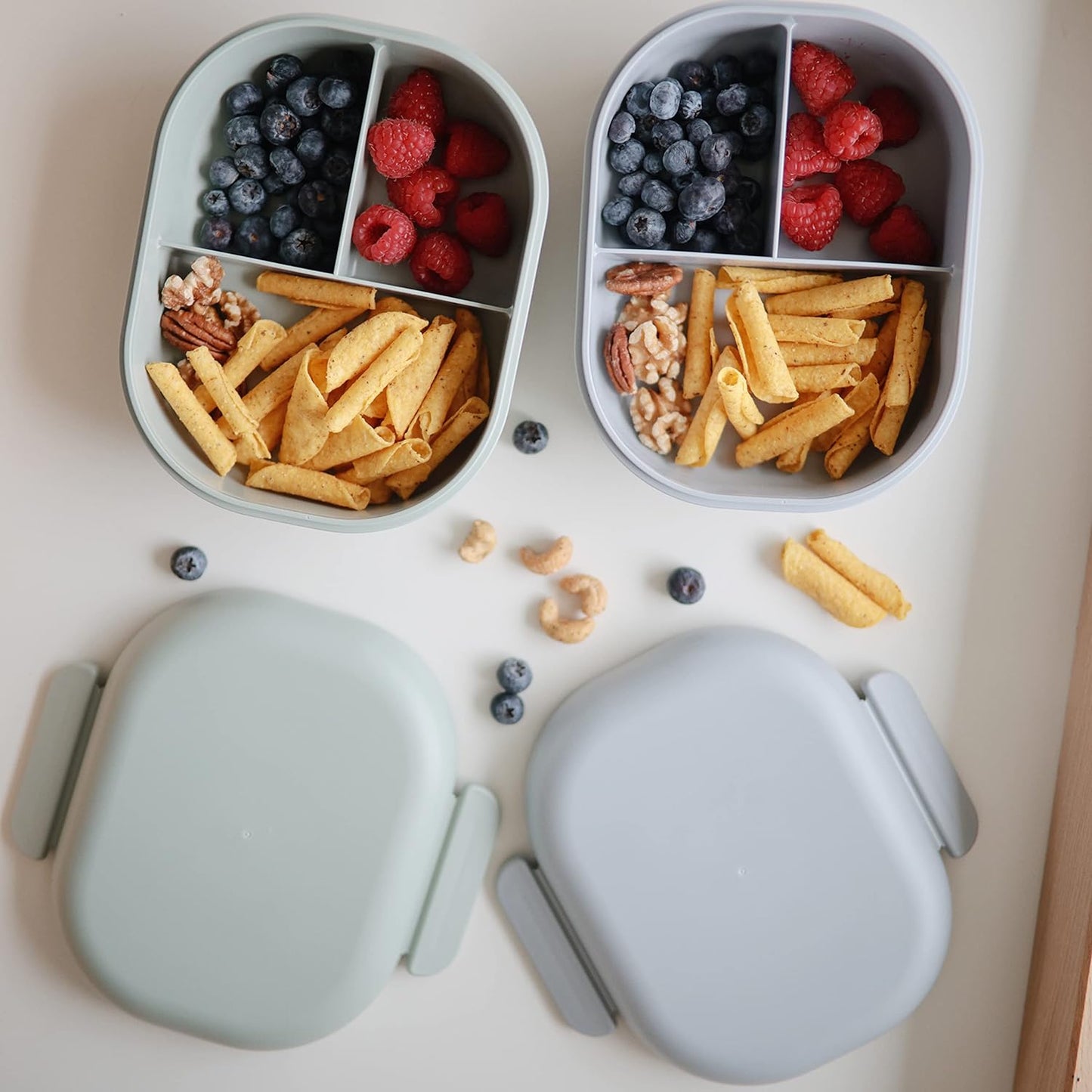 mushie Kids Bento Lunch Box | 3-Compartment & Removable Divider + Fork & Spoon Utensils | Great For Meals, School, Snacks On-the-Go | Dishwasher Safe (Cloud)