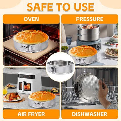 Aufind Springform Pan Set for Baking (7,9,10inches), 304 Stainless Steel Springform Cake Pan with Removable Bottom, Cheesecake Pan with 50PCS Parchment Paper for Pie Cake Pizza and Quiches