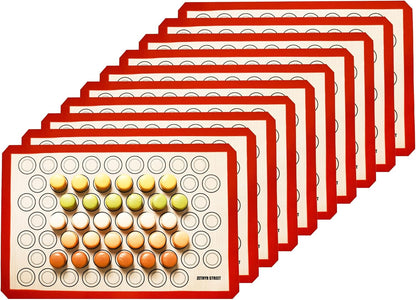 Macaron Silicone Baking Mats - Set of 10 - Full Size - 16.5 x 24, Non-Stick Macaron Mat for Perfect Baking - Dishwasher & Oven Safe, Ideal for Macarons, Cookies, Bread, Red Border