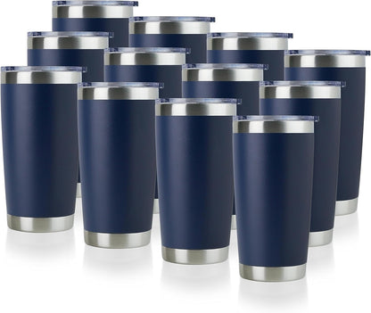 DOMICARE 20oz Stainless Steel Tumbler Bulk with Lid, Double Wall Vacuum Insulated Travel Mug, Powder Coated Coffee Cup (Navy, 12)