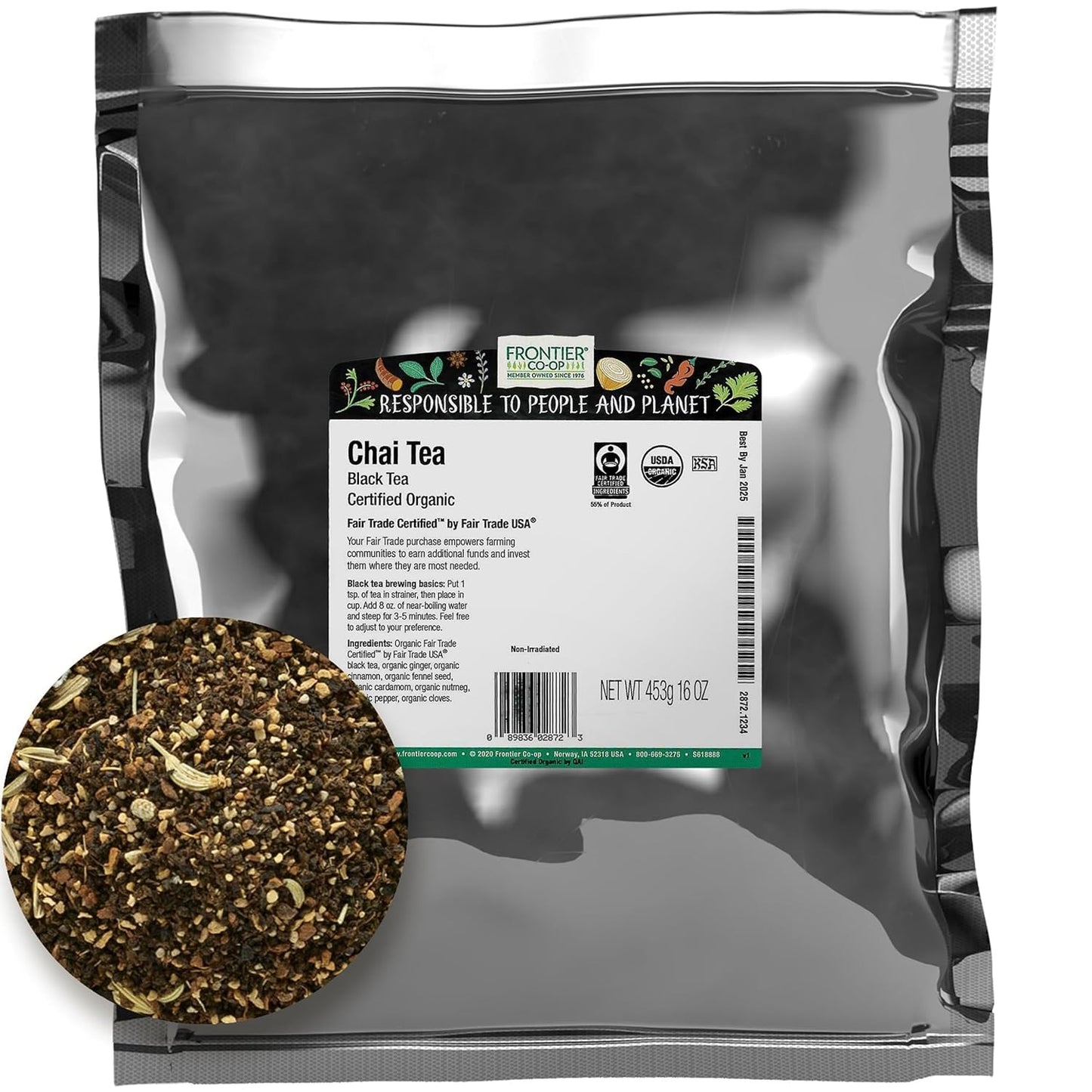 Frontier Co-op Chai Tea, Certified Organic, Fair Trade, Kosher, Non Irradiated, 16 Oz
