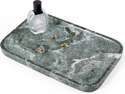 Koville Marble Tray, 12"x8" Natural Marble Vanity Tray for Countertop Bathroom Kitchen Dresser, Decorative Catchall Trays for Perfume Jewelry, Rectangular Stone Serving Tray(Green)