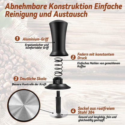 51mm Espresso Accessories Kit, Espresso Tamper Set, 51mm Spring Loaded Calibrated Tamper with WDT Tool, Espresso Dosing Funnel, Tamper Mat, Espresso Machine Accessories Kit for Barista