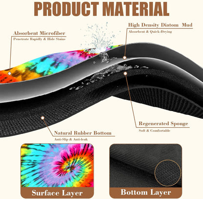Dish Drying Mat Colorful Tie Dye Coffee Bar Mat for Countertop Absorbent Rubber Backed Hide Stain Dish Drainer Rack Pad Coffee Pot Espresso Machine Dining Room Decoration 15.7 x 23.6 Inch