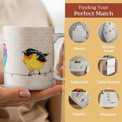 Maison d' Hermine Coffee Mug with Handles Fine Bone China Mugs Pack of One Tea Cups for Hot Beverages Cappuccino Latte Home Restaurant Office Perfect for Gift (Birdies On Wire - Nuthatch, 12 Ounce)