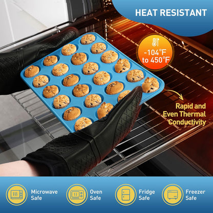 2 Pack 24 Cups Silicone Mini Muffin Pan with Metal Reinforced Frame Silicone Molds Cupcake Pans Tray Egg Bites Circle Cookie Molds Muffin Tin Tart Pans Baking Sheet Set for Breakfast Sandwiches