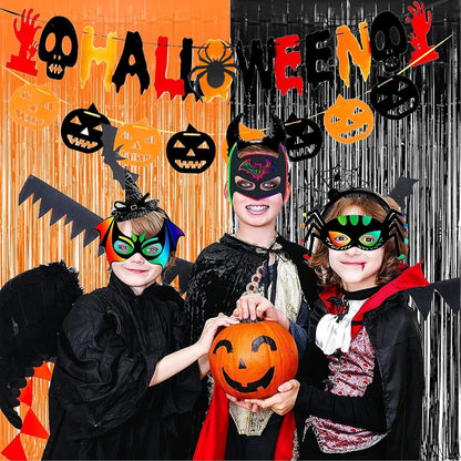 BRAVESHINE 1 Black 1 Orange Tinsel Photo Backdrop Curtains - 3.2x8.2ft Foil Fringe Streamer Curtain for Birthdays, Halloweens, Graduations, Pumpkin, Home, Indoor or Outdoor Party Supplies Decorations
