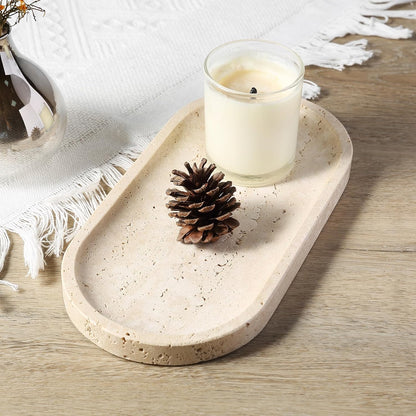 Koville Natural Marble Tray for Bathroom Counter, 10" x 5" Travertine Marble Storage Trays for Perfume, Cosmetics, Jewelry, Vanity Tray Stone Trays for Home, Decorative Tray for Dresser Organizer