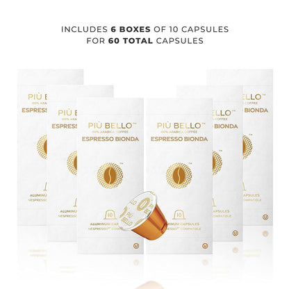 Piu Bello Bionda Espresso Coffee Pods for Nespresso Original Machines – Compatible Capsules Pack – Rich & Balanced Taste – Strong Italian Espresso Flavor – Kosher Certified (60 Count, Single Flavor)