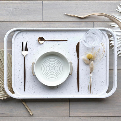 LINE+ARC Waterproof, Easy-to-Clean, 18"x12" Serving Tray Extra Large Handles (Bone) 100% Food-Grade Melamine for Breakfast, Dinner, Bed, Tea, Crafts, Decorative, TV, Couch, Outdoor, Patio