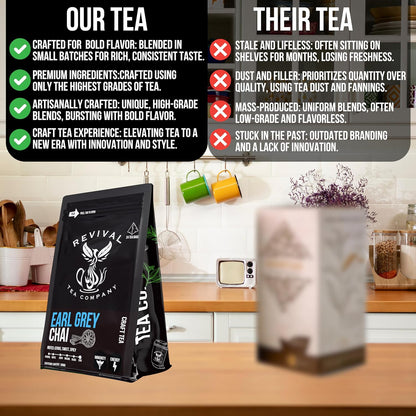 Revival Tea Company Earl Grey Chai Tea - Black Tea Blend with Fresh Spiced Chai and Bergamot Flavor - Loose Leaf 8 Ounces