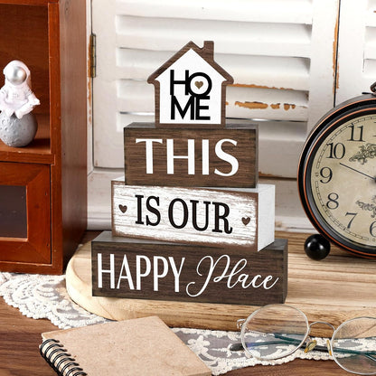 Farmhouse Wooden Tabletop Decor Rustic There's No Place Like Home Table Centerpiece Home Wood Blocks Sign Gifts Farmhouse Tiered Tray Decor for Kitchen Table Shelf Desk Mantel Decoration