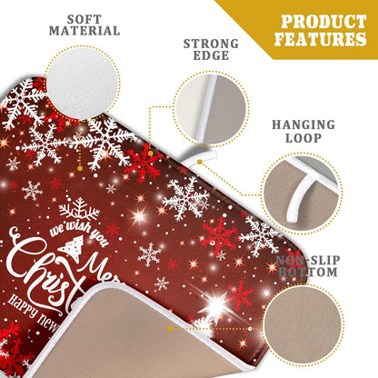 Happy New Year Red Dish Drying Mat for Kitchen Counter,Merry Christmas Tree Snowflake Drying Mat 16 x 18 Inch with High Absorbent Reversible Microfiber Dish Drying Pad Drainer Mat for Coffee Bar