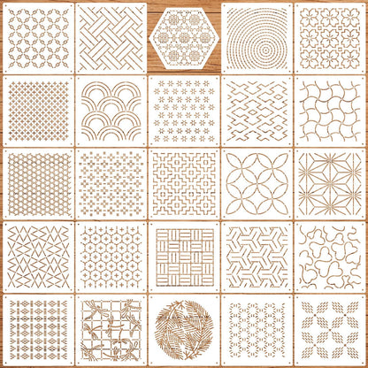 Sashiko Stencil 4.7inch Geometric Sashiko Pattern Template Drawing Line Quilting Stencils for Sewing Hand Quilting Embroidery