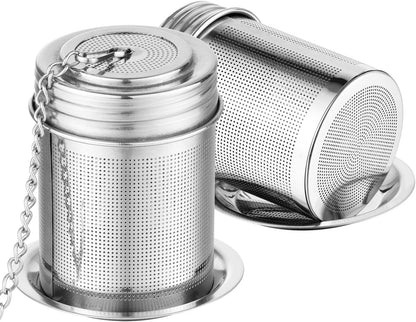 2Packs Tea Filter,Cooking Infuser with Extra Fine Mesh Tea Ball Strainers Threaded Connection 304 Stainless Steel with Extended Chain Hook to Brew Loose Leaf Tea,Spices & Seasonings