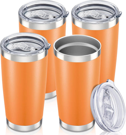 20 oz Tumbler with Lid Stainless Steel Insulated Tumblers Bulk Double Wall Vacuum Cups Powder Coated Travel Mug Keep Drinks Cold and Hot, Orange, 4 Pack