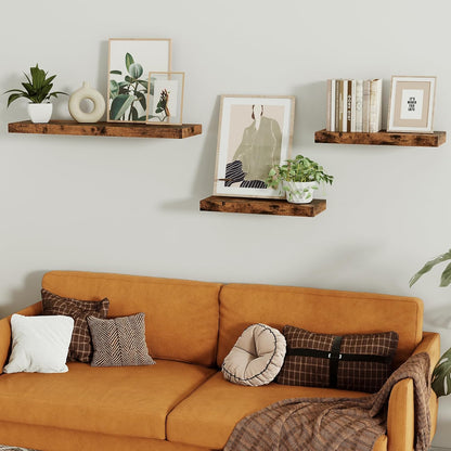 Vivelove Floating Shelves for Wall, 16 inchs x 6.7” deep x 1.4” Bathroom Shelf Bedroom, Living Room, Kitchen, Farmhouse Decor, Rustic Wood Wall Shelves with Invisible Brackets - Set of 2, Rustic Brown