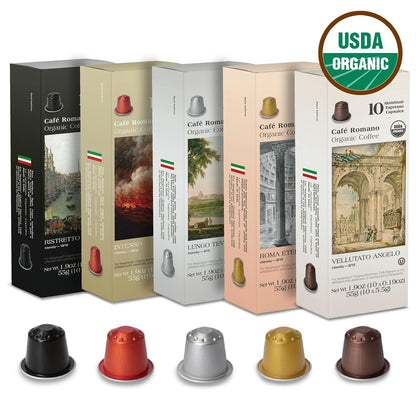 Organic USDA Café Romano Coffee Aluminum Espresso Pods For Nespresso Original Machine 100 Pack Italian Espresso Coffee (Variety pack)