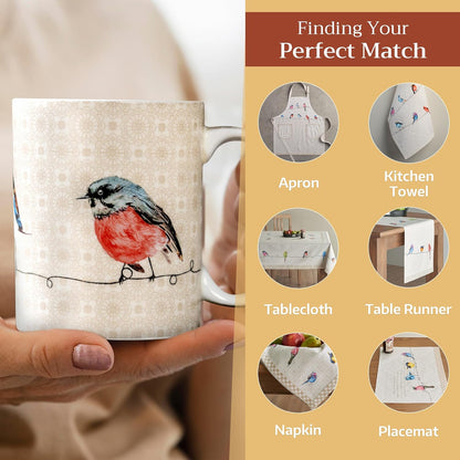 Maison d' Hermine Coffee Mug with Handles Fine Bone China Mugs Pack of Two Tea Cups for Hot Beverages Cappuccino Latte Home Restaurant Office Perfect for Gift (Birdies On Wire, 15 Ounce)