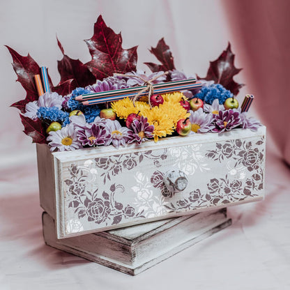 NAKLEO Painting Stencil for Crafts A4 8.3” x 11.8”, Rose Flower Ornament Pattern, Reusable Plastic DIY & Scrapbooking Drawing Template, Decoupage Art Home Decor, Wall Wood Fabric Furniture