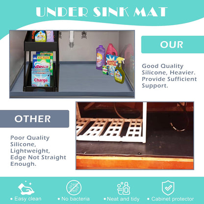 URMONA Waterproof Silicone Under Sink Mat 37'' x 22'' Shelf Liner for Kitchen and Bathroom, Cabinet and Counter Protector, Storage and Organizers, Litter Mat, Pet Cat Puppy Essentials(Beige)