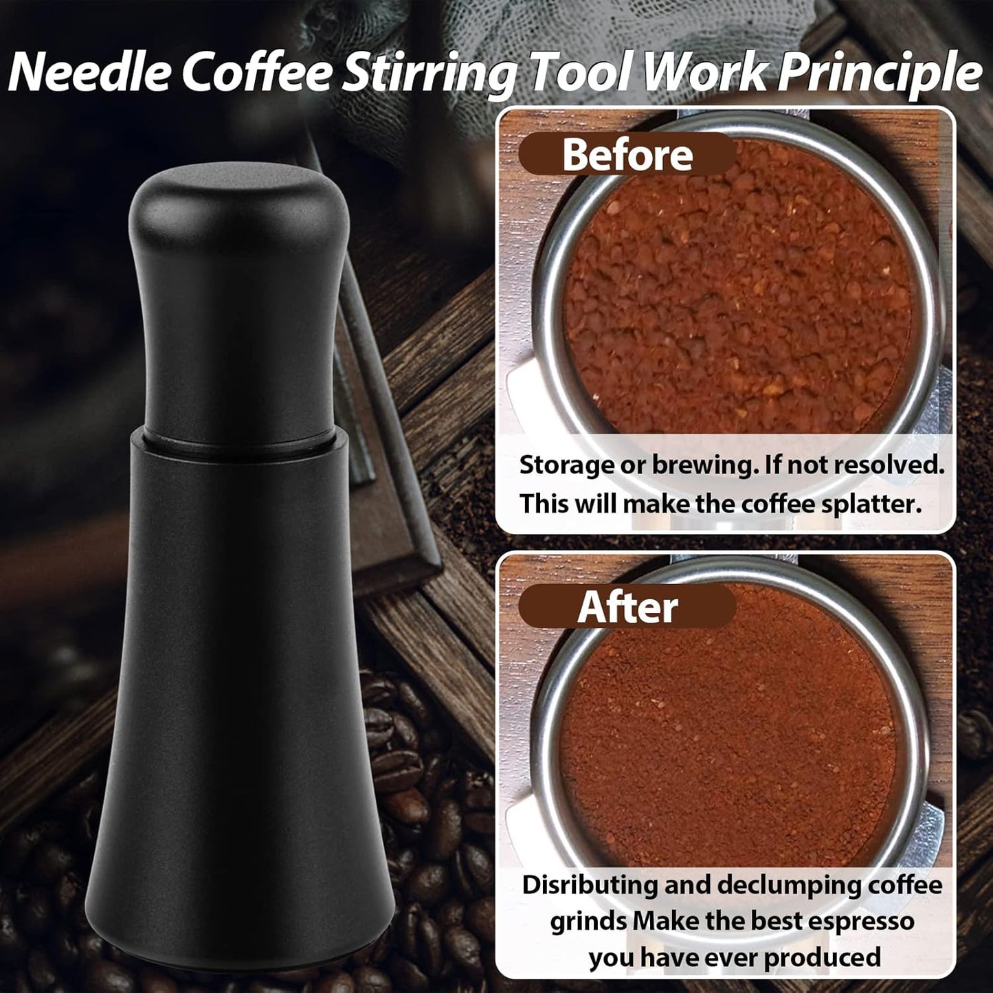 WDT tool, Espresso Distribution tools, 10 x 0.35mm 304 Stainless Steel Needles Installed with 10 Extra needles for Espresso Stirrer Replacement, Aluminum Alloy Handle with Stand (Matte black)