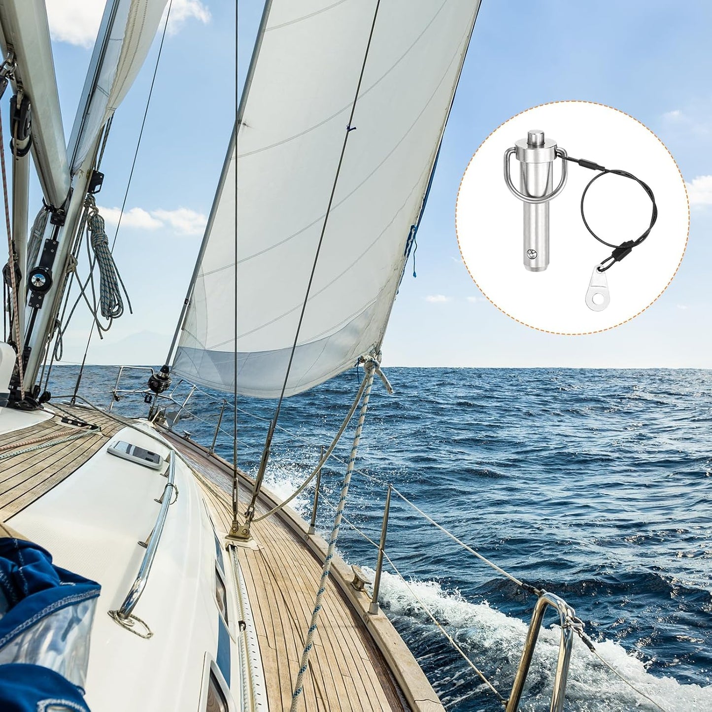 uxcell 2 Pcs Quick Release Pin, 1/2" x 1"(Dia. x L) Push-Button Ball Locking Pin 304 Stainless Steel Ring Handle Locking Pin with Wire for Audio Bimini Top Marine, Silver