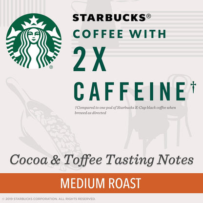 Starbucks Medium Roast K-Cup Coffee Pods with 2X Caffeine, for Keurig Brewers, 4 boxes (48 pods total)