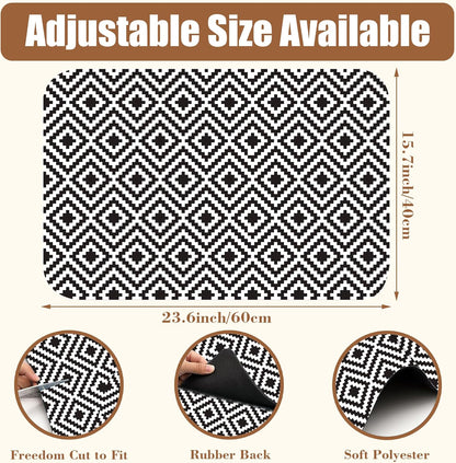 Dish Drying Mat Black and White Geometric Coffee Bar Mat for Countertop Absorbent Rubber Backed Hide Stain Dish Drainer Rack Pad Coffee Pot Espresso Machine Dining Room Decor 15.7 x 23.6 Inch